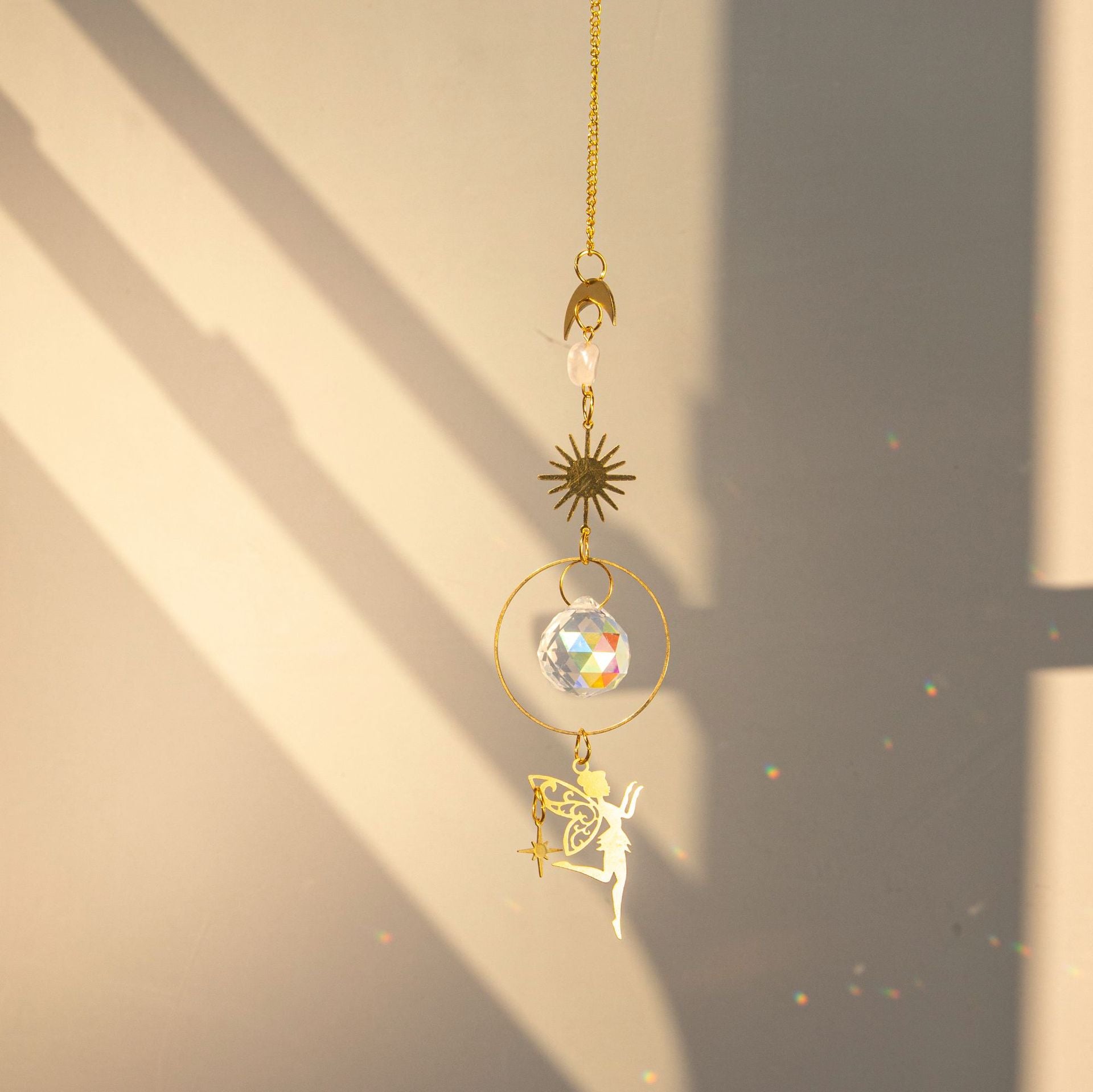 Wholesale Suncatcher Brass Butterfly Raw Stone Crystal Wind Chime Decoration